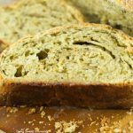no knead pesto bread: this crusty pesto bread is easy to make and full of delicious pesto flavor. It requires no kneading and is baked in a dutch pan. Yummy